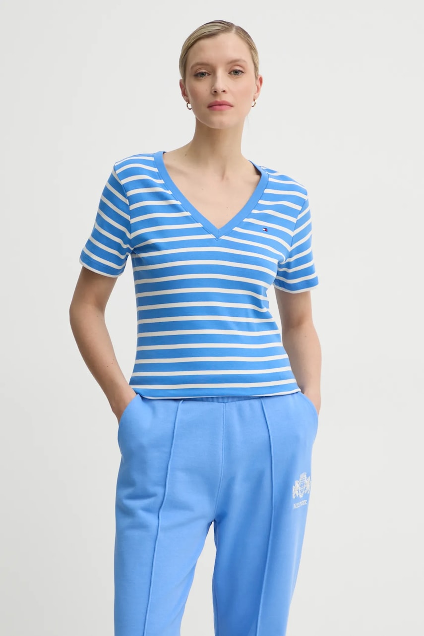 Levně Bavlněné tričko Tommy Hilfiger fialová barva, WW0WW40584