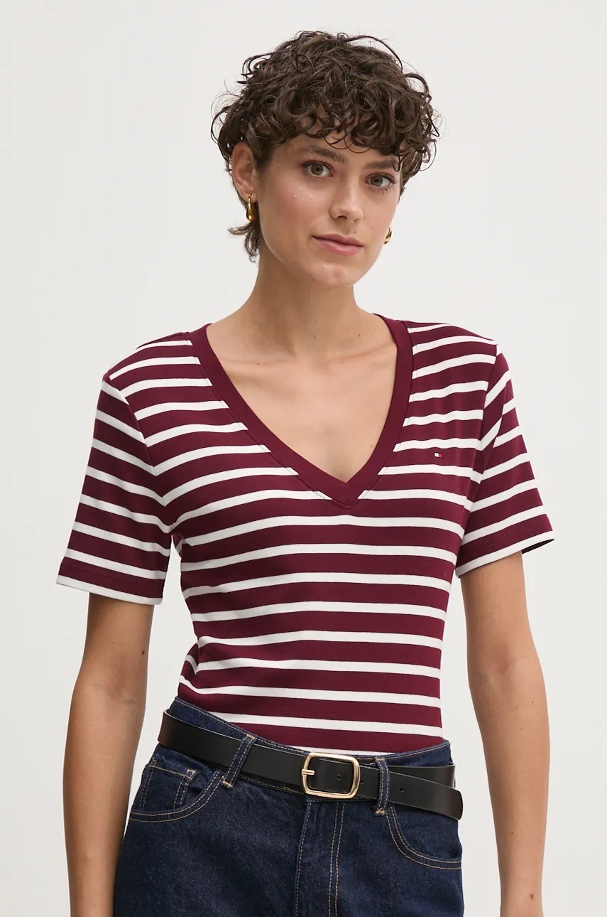 

Памучна тениска Tommy Hilfiger в бордо WW0WW40584
