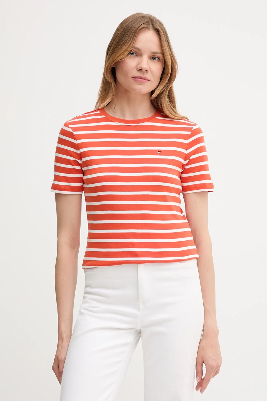 

Памучна тениска Tommy Hilfiger дамска в бяло WW0WW40587, Оранжев
