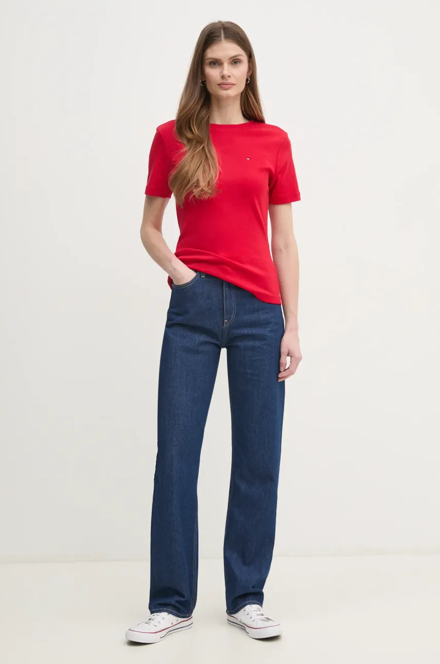 Хлопковая футболка Tommy Hilfiger женская цвет белый WW0WW40587 Хлопковая футболка Tommy Hilfiger женская цвет белый WW0WW40587
