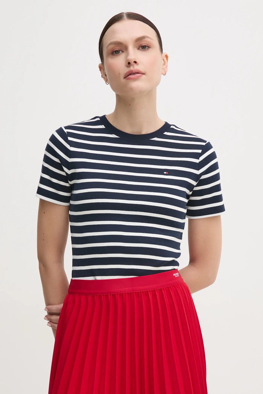 

Памучна тениска Tommy Hilfiger в бяло WW0WW40587, Тъмносин