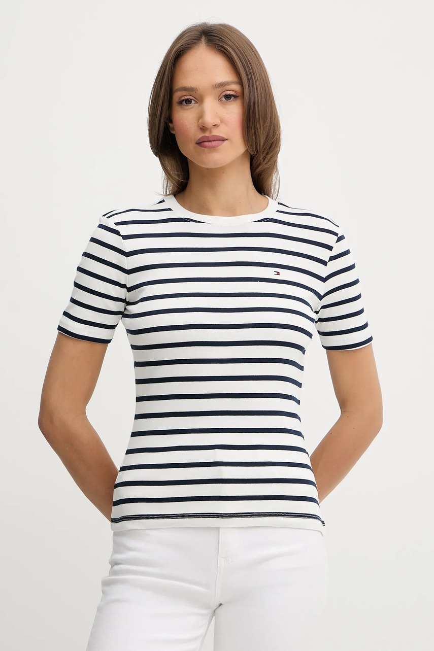 

Памучна тениска Tommy Hilfiger дамска в бяло WW0WW40587, Тъмносин