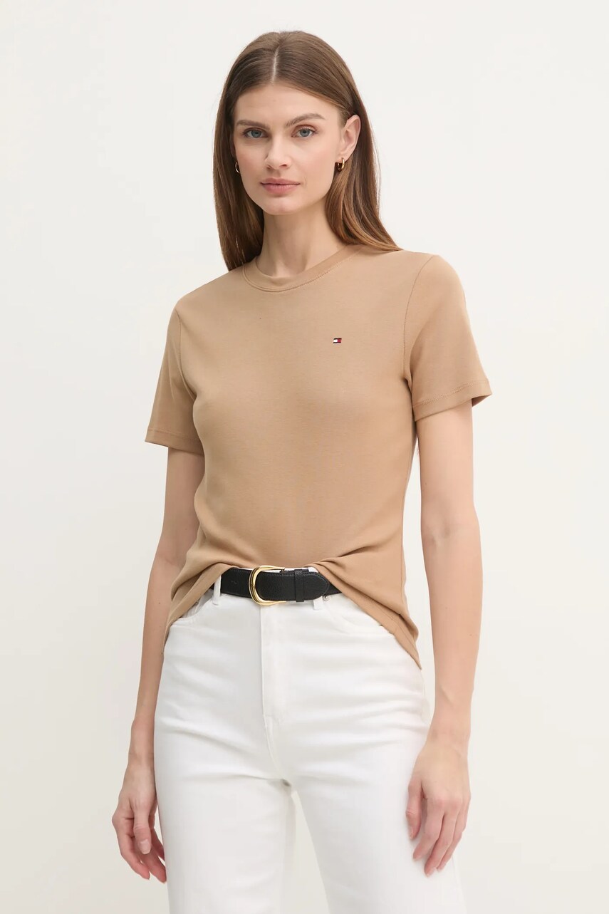 

Памучна тениска Tommy Hilfiger в кафяво WW0WW40587, Кафяв