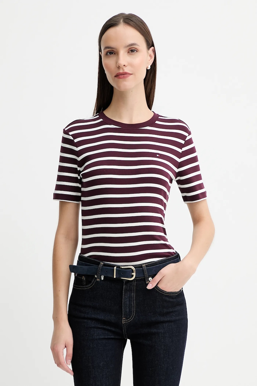 

Памучна тениска Tommy Hilfiger дамска в бяло WW0WW40587, Бордо