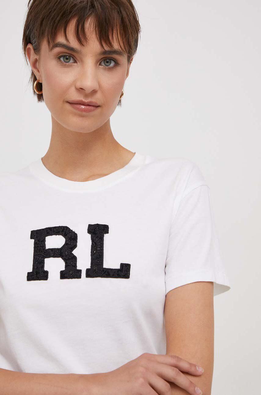 Levně Bavlněné tričko Polo Ralph Lauren bílá barva, 211916109