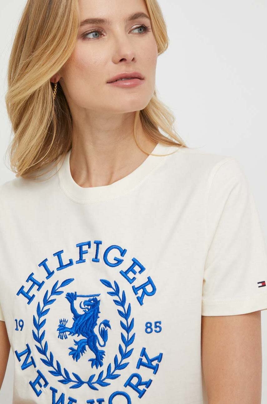 

Хлопковая футболка Tommy Hilfiger женский цвет бежевый