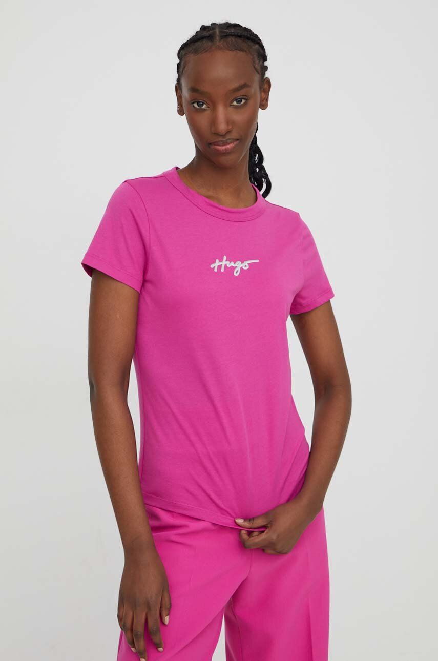 Levně Bavlněné tričko HUGO růžová barva, 50508289