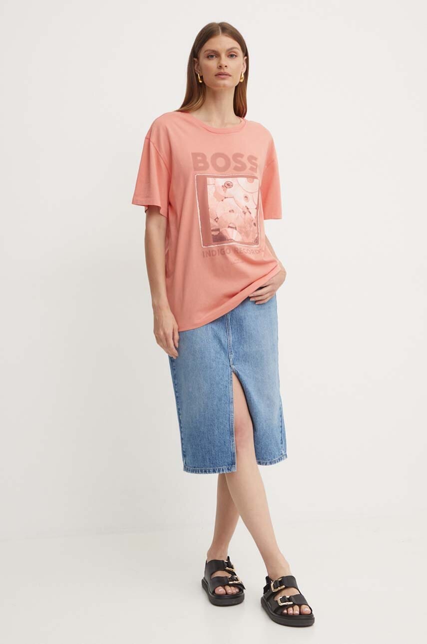 Boss Orange tricou din bumbac femei, culoarea portocaliu
