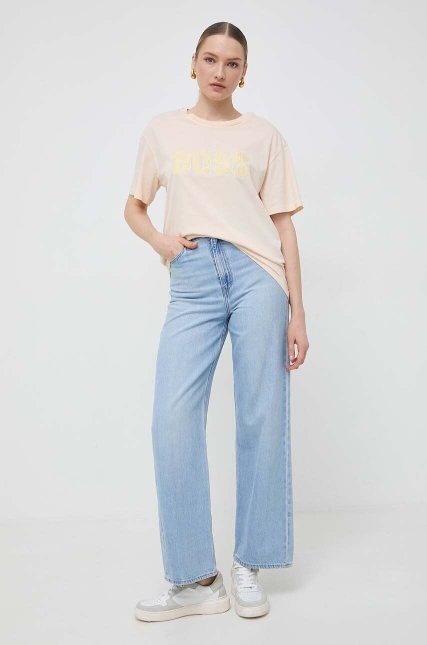 BOSS Orange tricou din bumbac femei, culoarea bej 50506970