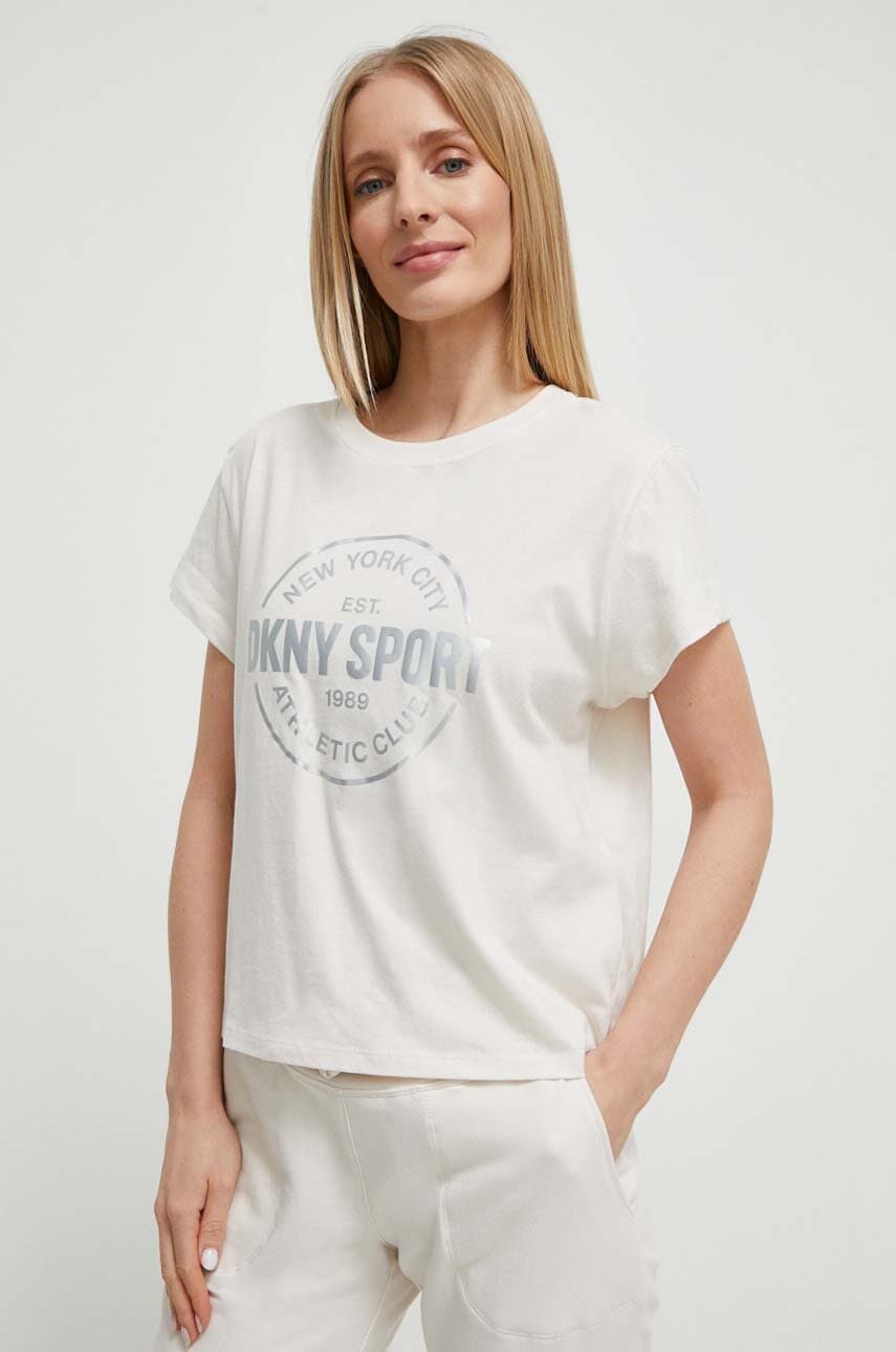 Dkny tricou din bumbac femei, culoarea bej