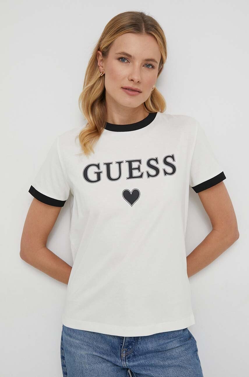 

Бавовняна футболка Guess жіночий колір бежевий