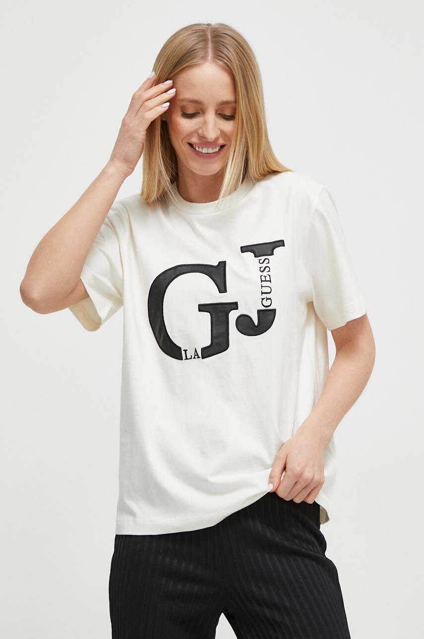 

Хлопковая футболка Guess женский цвет бежевый