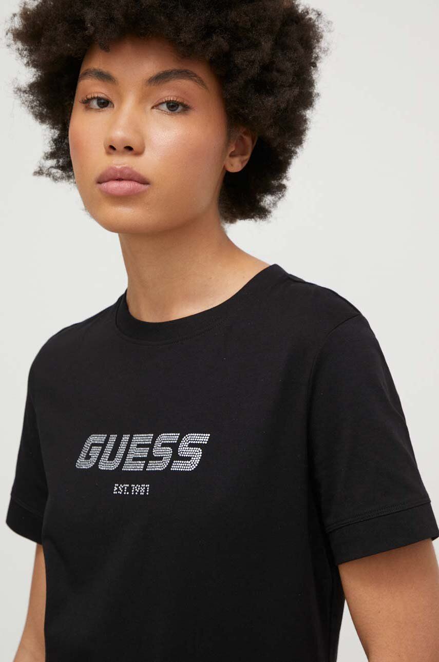 Levně Bavlněné tričko Guess ELEANORA černá barva, V4RI10 K8HM4