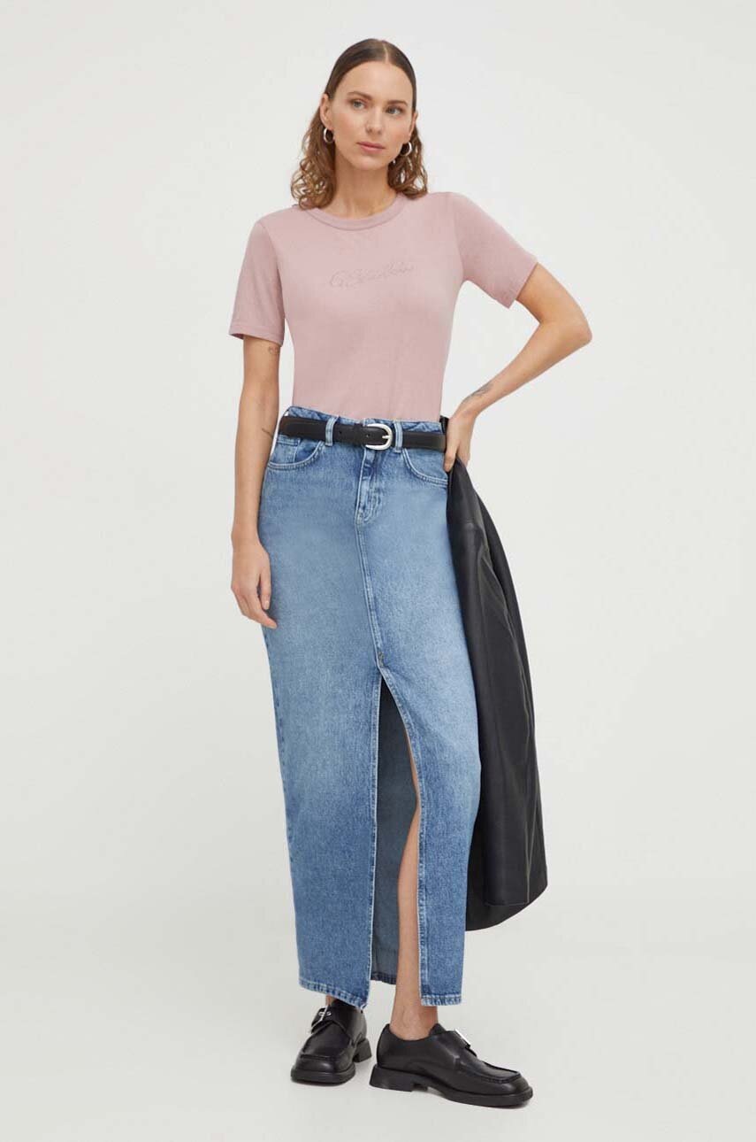 Βαμβακερό μπλουζάκι G-Star γυναικεία, χρώμα: μοβ φωτογραφία