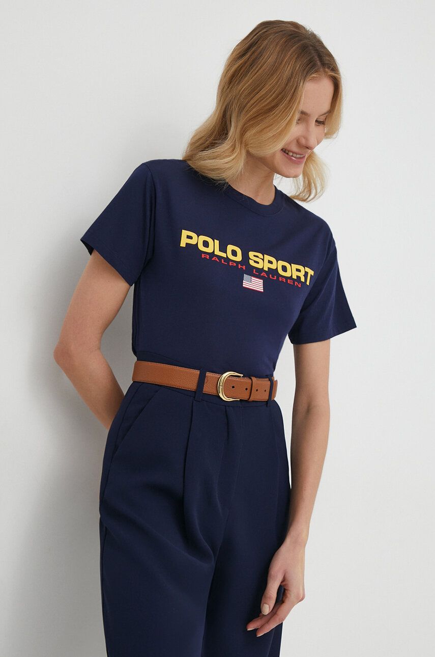 Levně Bavlněné tričko Polo Ralph Lauren tmavomodrá barva, 211936915