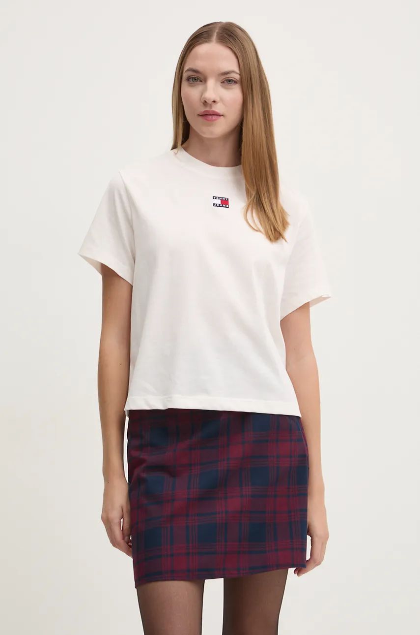 Tommy Jeans tricou femei, culoarea bej, DW0DW17391