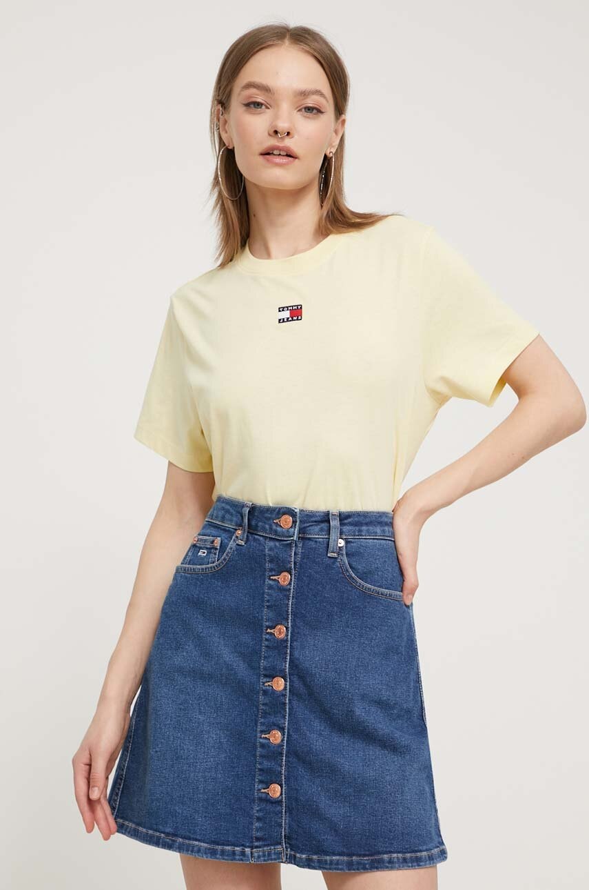 Tommy Jeans tricou femei, culoarea galben