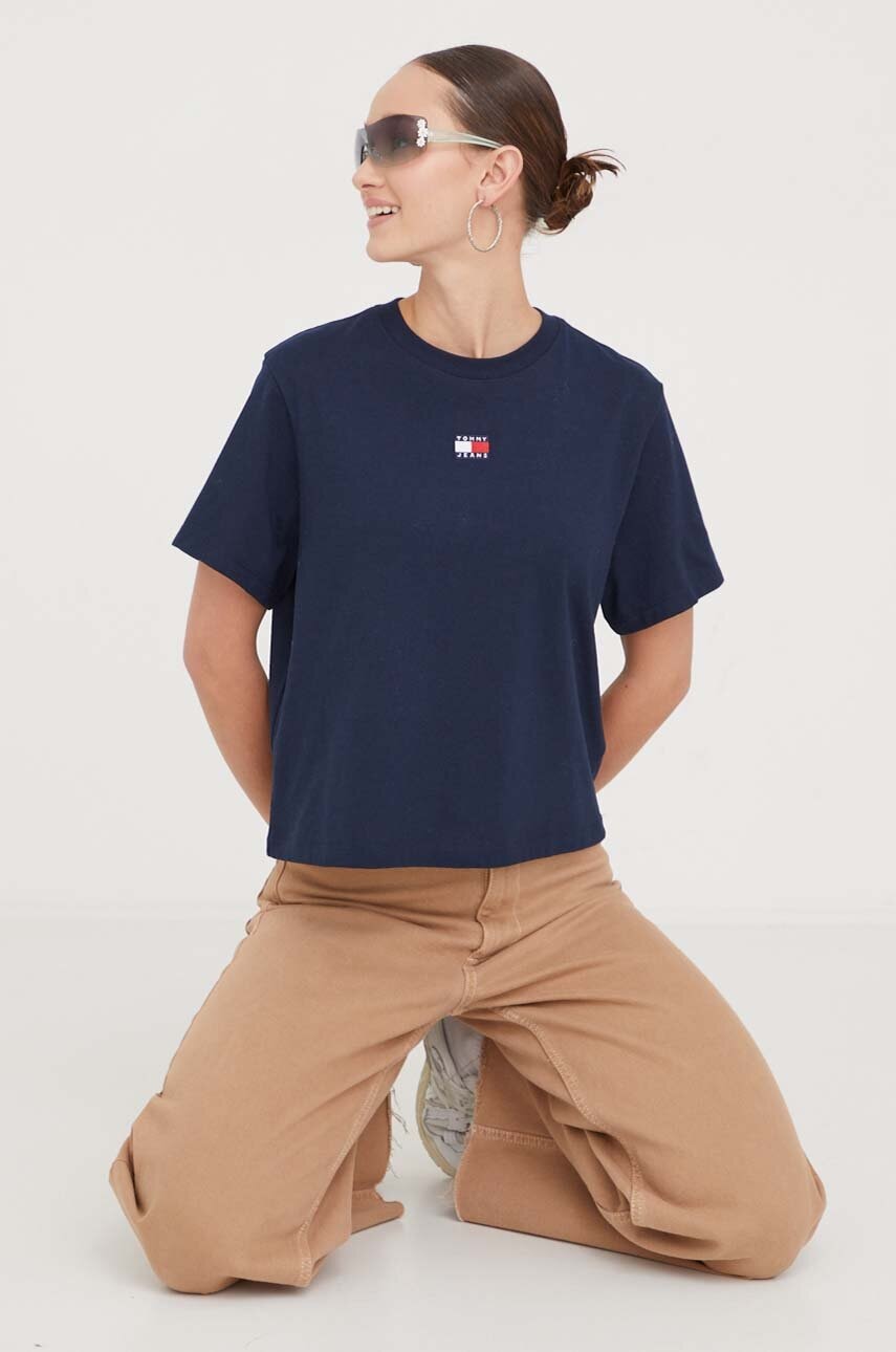 Tommy Jeans tricou femei, culoarea albastru marin