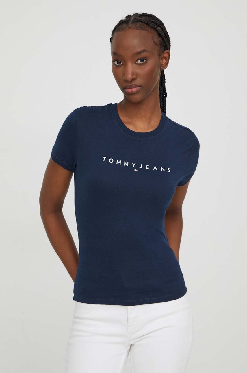 Levně Bavlněné tričko Tommy Jeans tmavomodrá barva, DW0DW17361