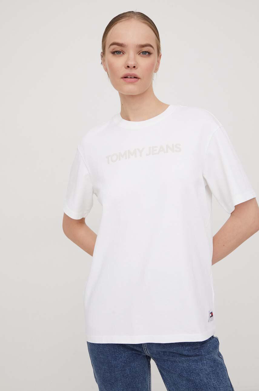 Levně Bavlněné tričko Tommy Jeans bílá barva, DW0DW17363