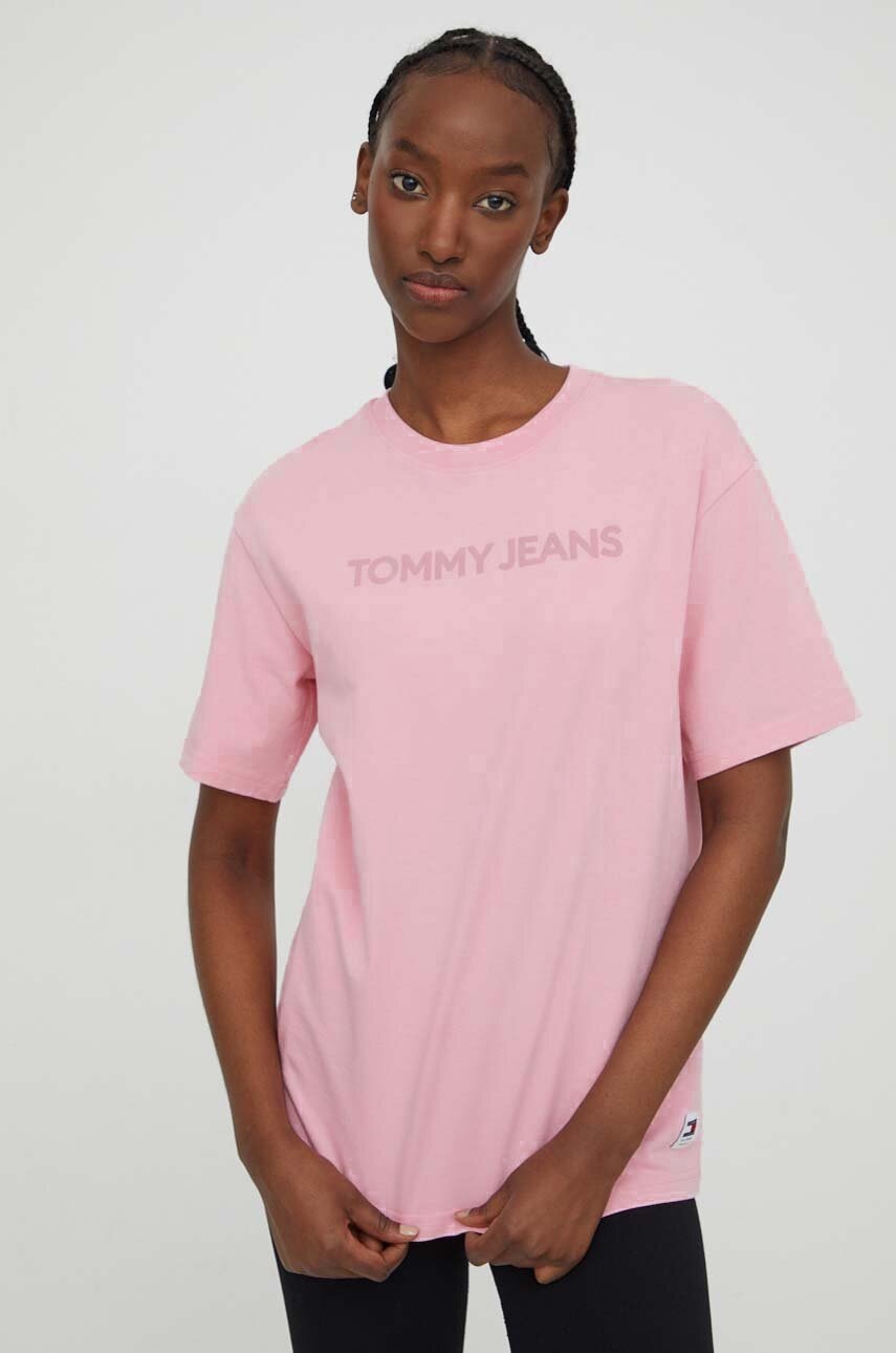 

Хлопковая футболка Tommy Jeans женский цвет розовый