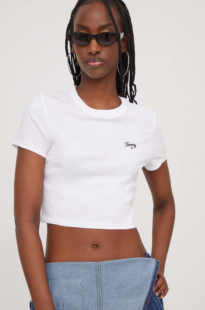 Tommy Jeans tricou din bumbac femei, culoarea alb DW0DW17366