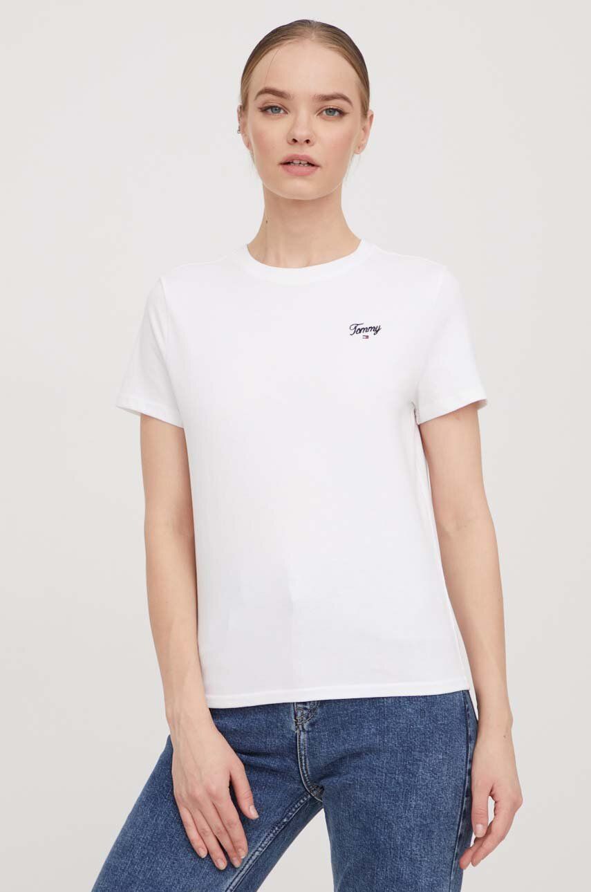 Levně Bavlněné tričko Tommy Jeans bílá barva, DW0DW17367