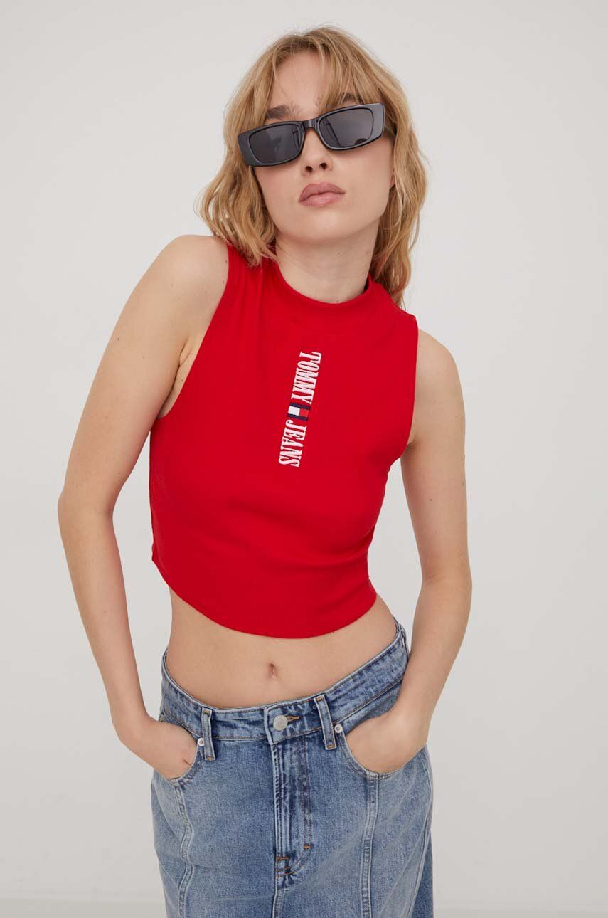 Levně Top Tommy Jeans dámský, červená barva, DW0DW17530