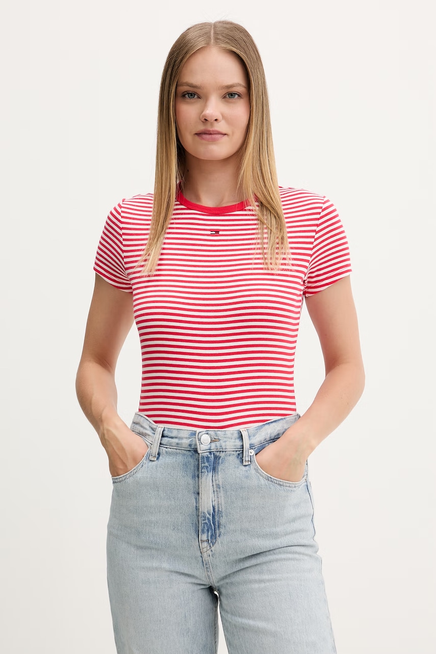 Tommy Jeans T-shirt basic γυναικείο από βαμβάκι με ελαστάν