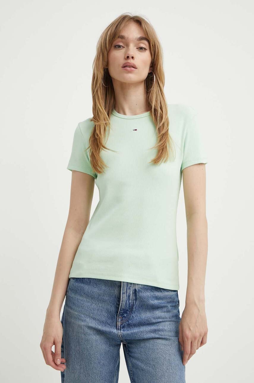 Tommy Jeans tricou femei, culoarea verde, DW0DW17383