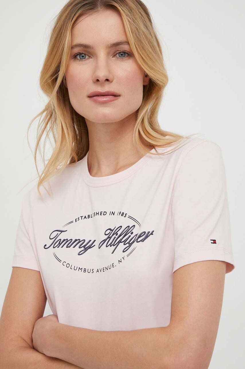 Levně Bavlněné tričko Tommy Hilfiger růžová barva, WW0WW41039