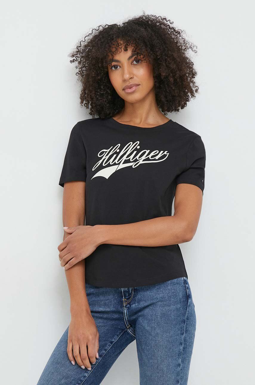 Levně Bavlněné tričko Tommy Hilfiger černá barva