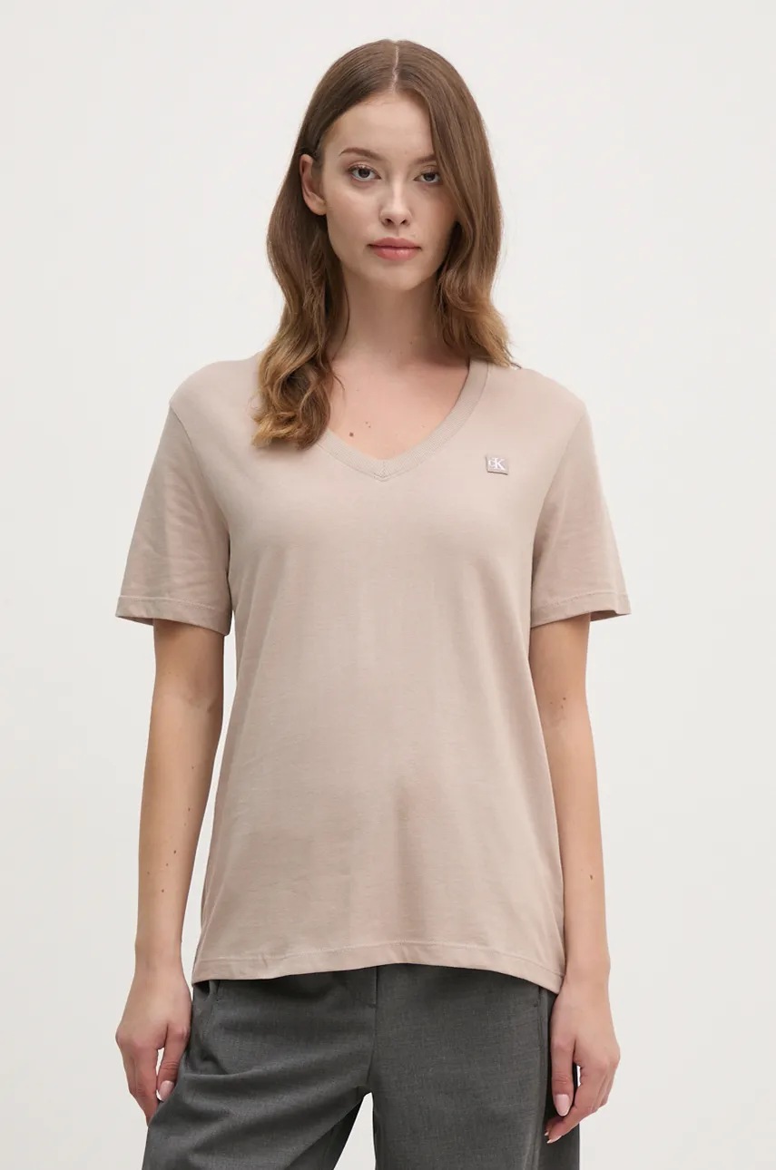

Памучна тениска Calvin Klein Jeans в бежово J20J222560, Бежов