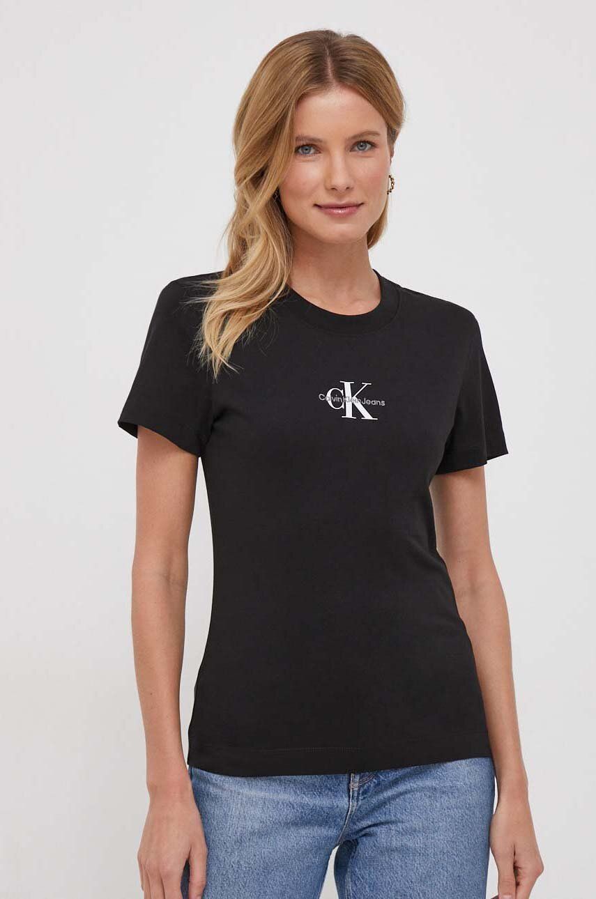 Levně Bavlněné tričko Calvin Klein Jeans černá barva, J20J222564