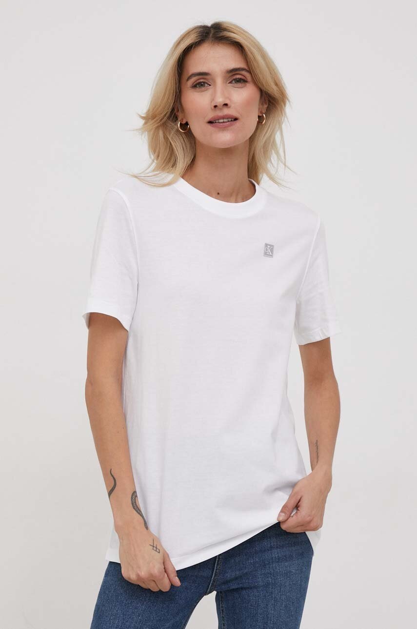 

Памучна тениска Calvin Klein Jeans в бяло J20J223226, Бял