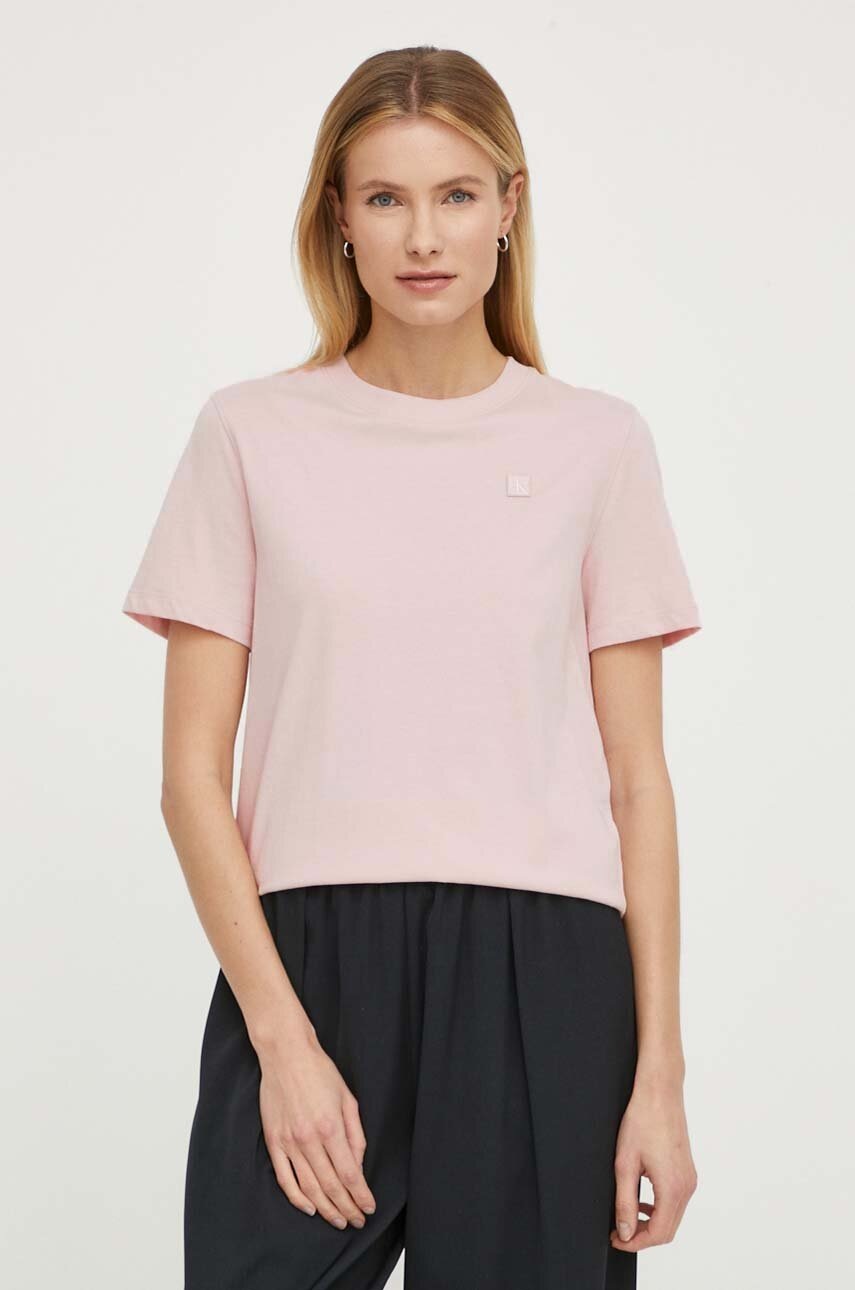 

Памучна тениска Calvin Klein Jeans в розово, Розов