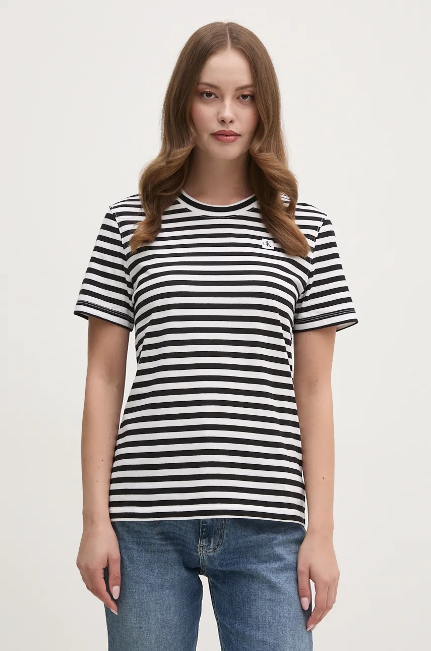 

Памучна тениска Calvin Klein Jeans в черно, Черен