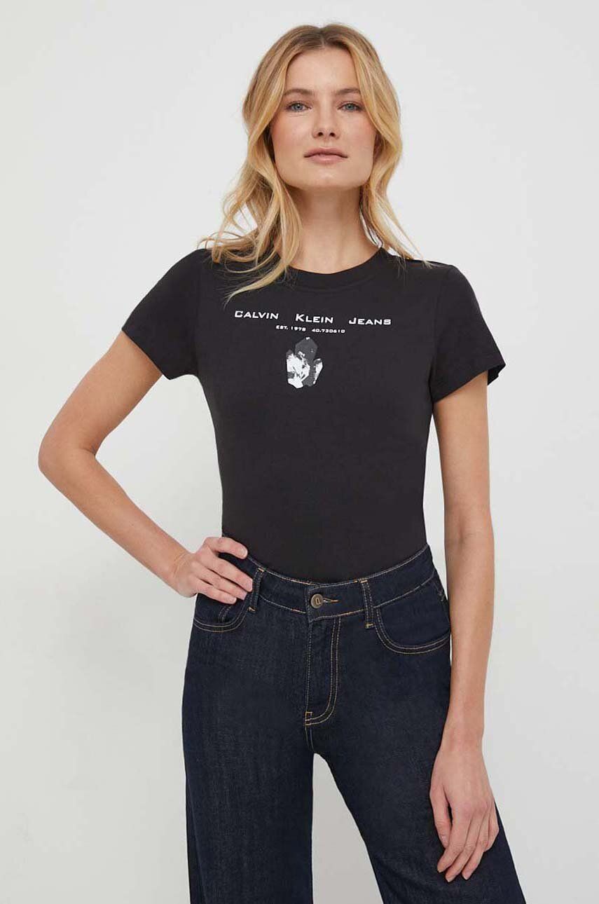 Bavlněné tričko Calvin Klein Jeans černá barva, J20J222645
