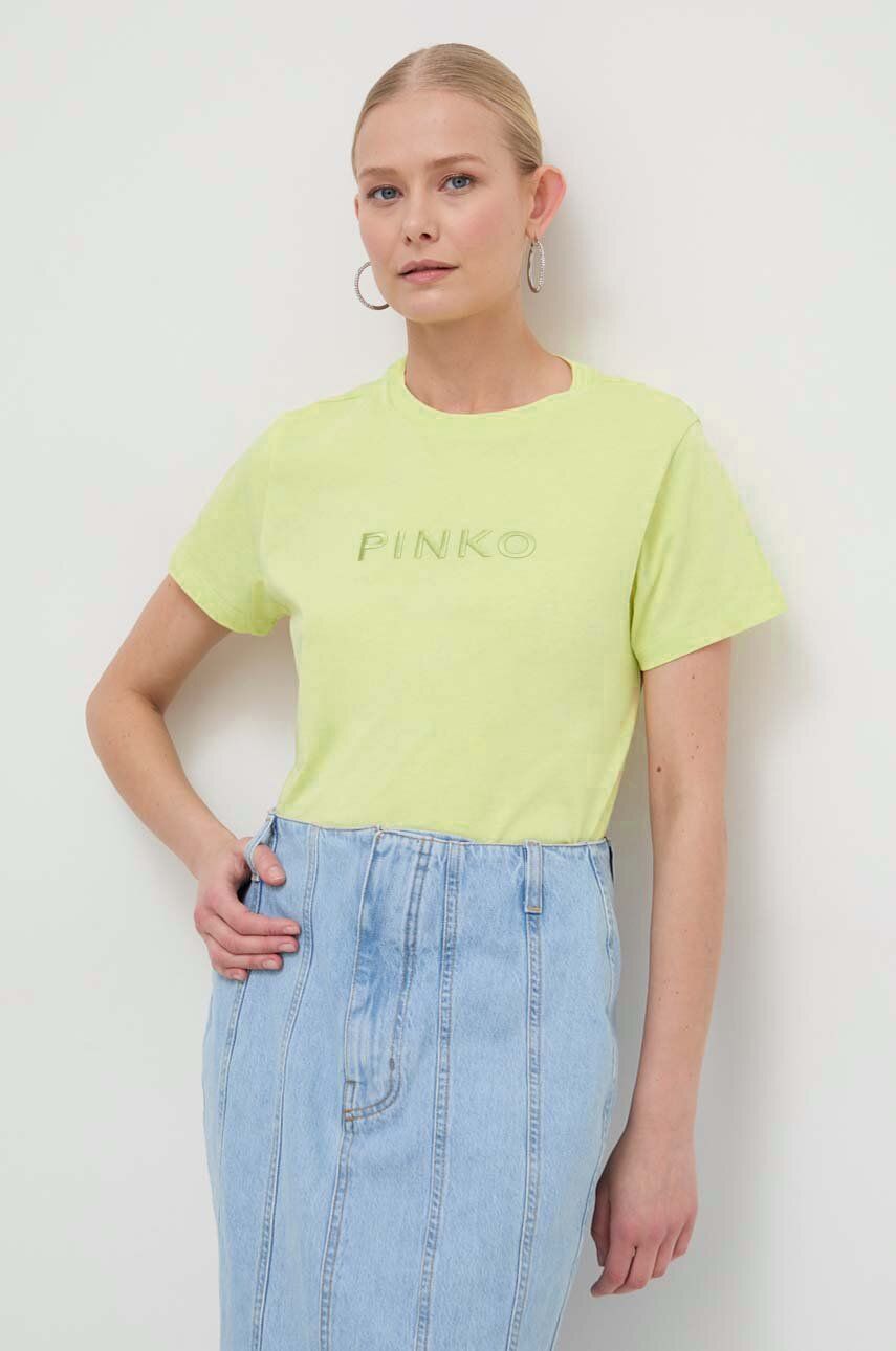 Βαμβακερό μπλουζάκι Pinko γυναικεία, χρώμα: κίτρινο