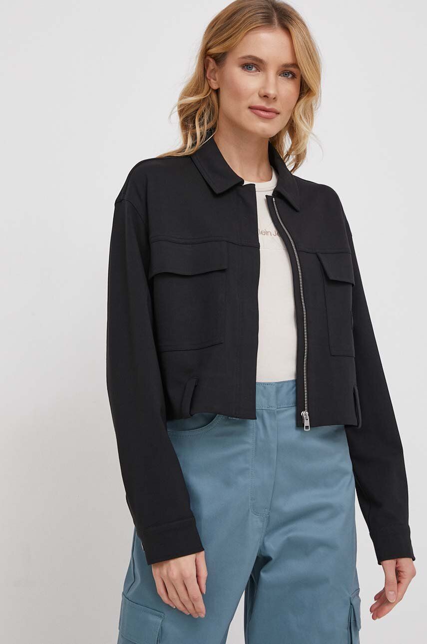 Levně Bunda Calvin Klein Jeans dámská, černá barva, přechodná, J20J222555