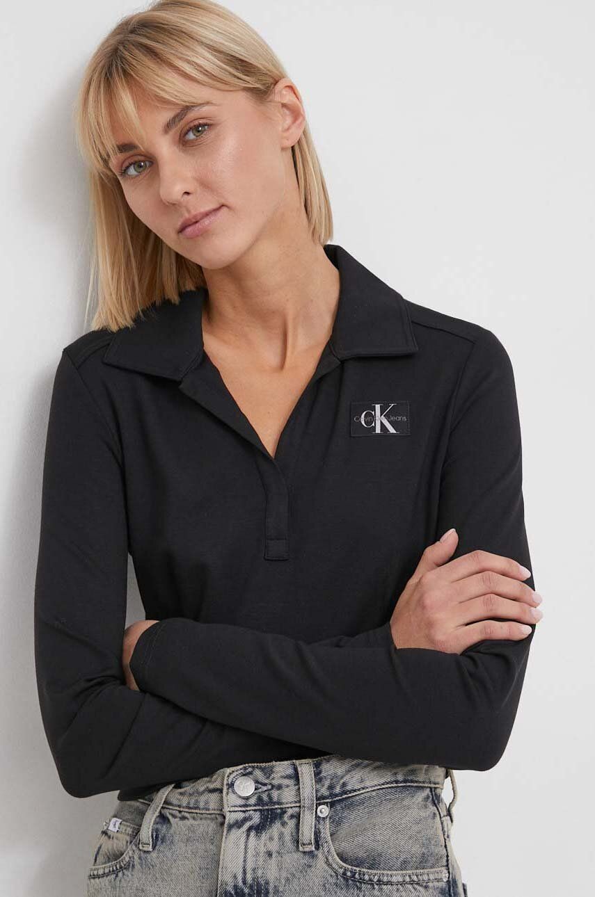 E-shop Tričko s dlouhým rukávem Calvin Klein Jeans černá barva