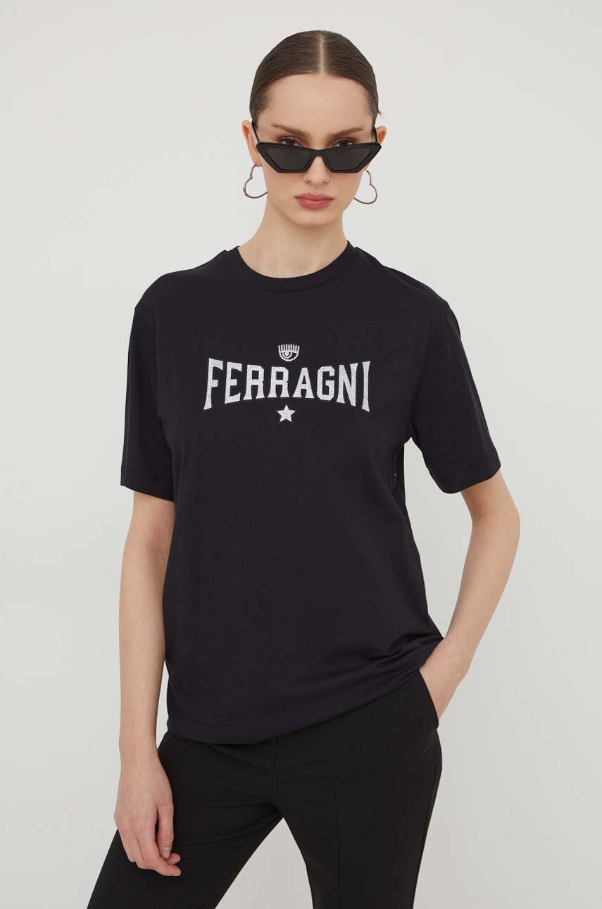Bavlněné tričko Chiara Ferragni STRETCH černá barva, 76CBHC02