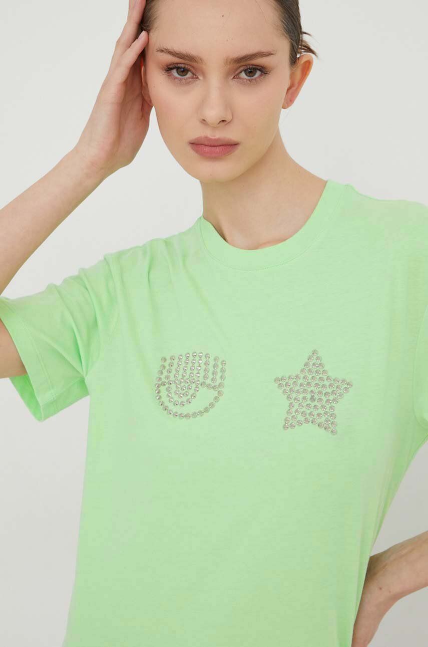Levně Bavlněné tričko Chiara Ferragni EYE STAR zelená barva, 76CBHG01