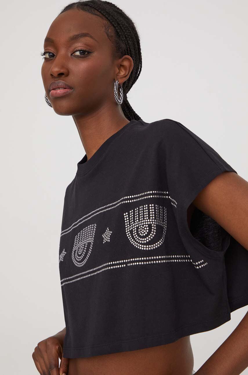 E-shop Bavlněné tričko Chiara Ferragni LOGOMANIA černá barva, 76CBHG04