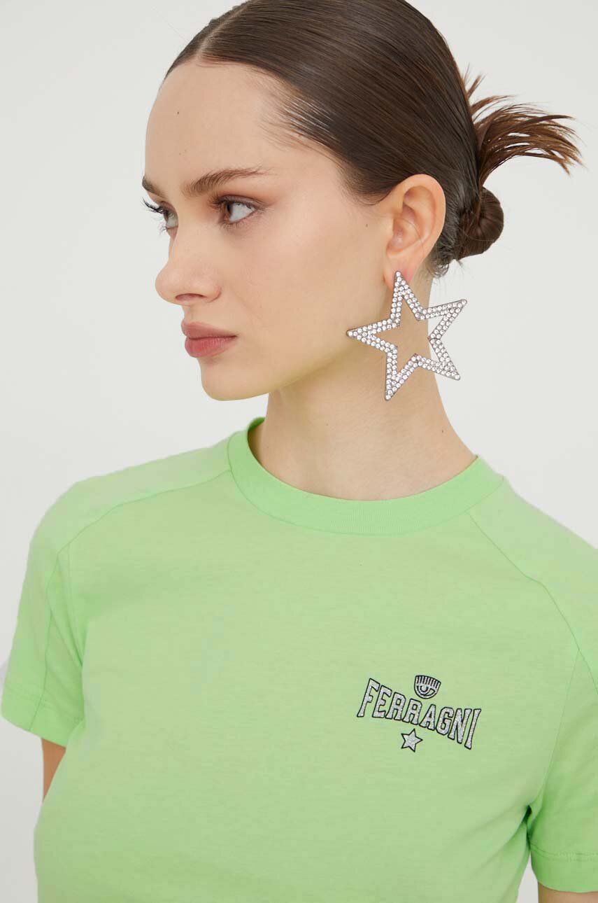 E-shop Bavlněné tričko Chiara Ferragni STRETCH zelená barva, 76CBHC01