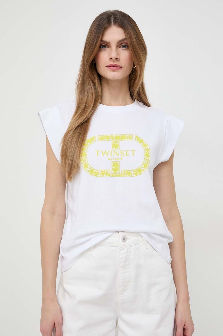 

Памучна тениска Twinset в бяло, Бял