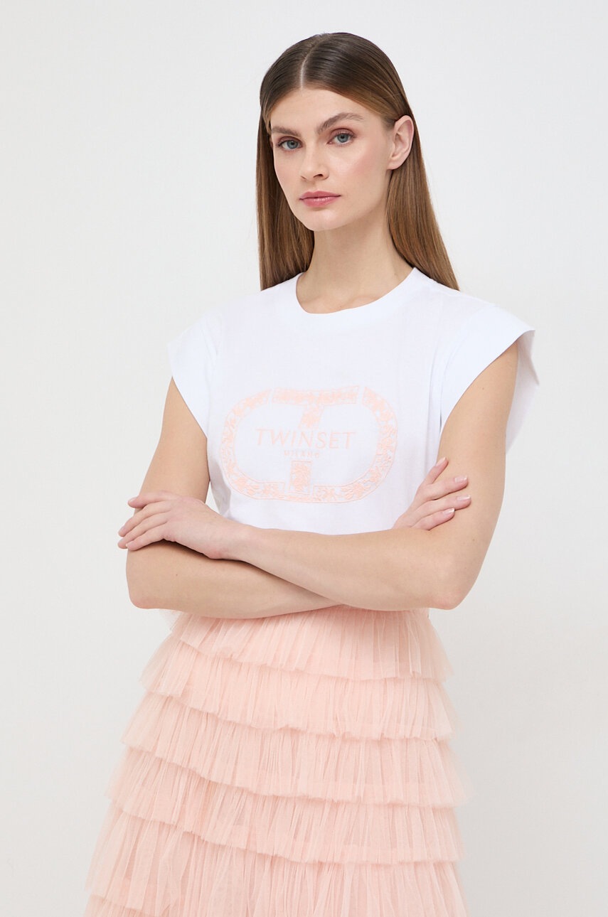 

Памучна тениска Twinset в бяло, Бял