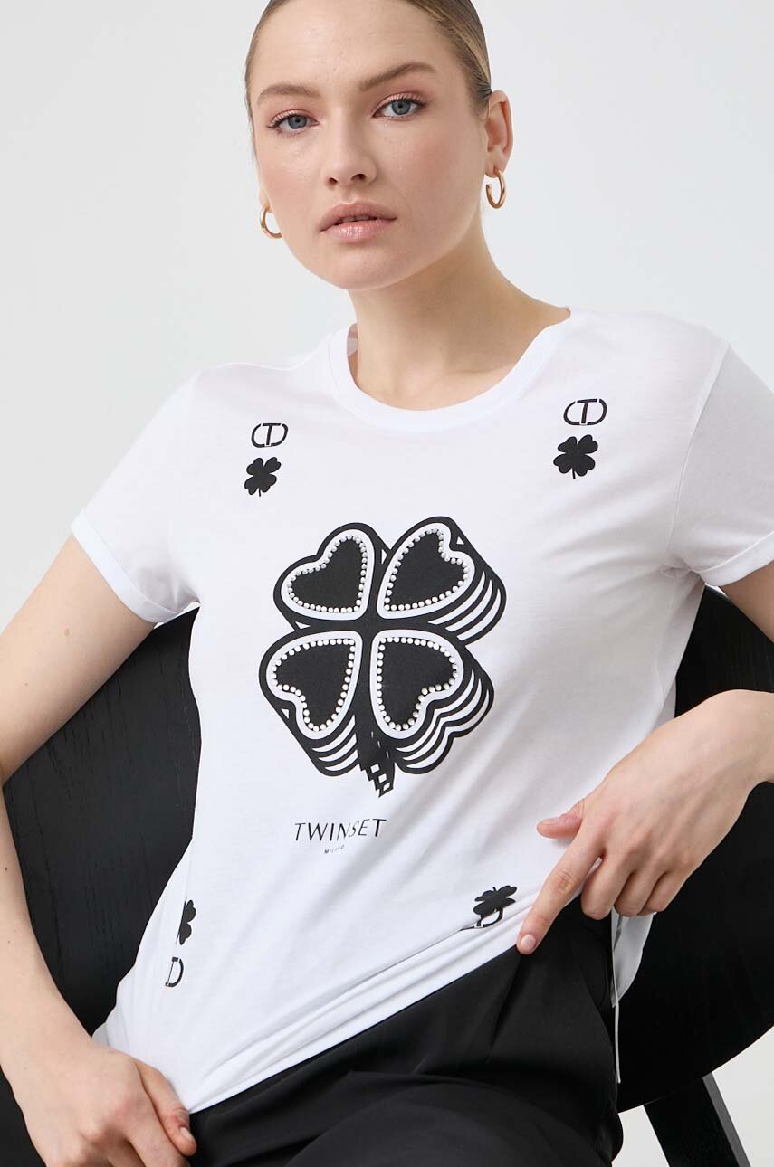 

Памучна тениска Twinset в бяло, Бял