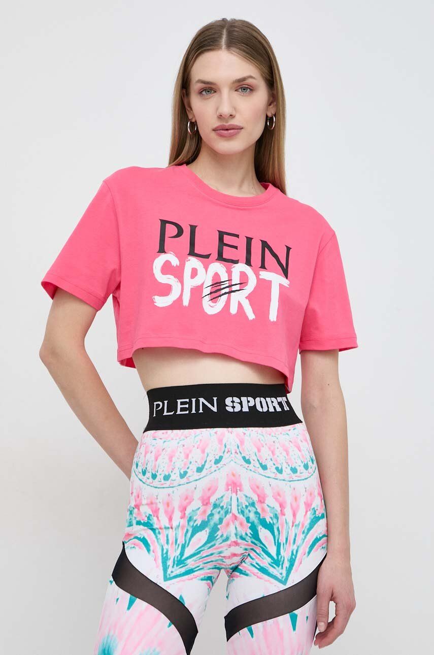 Levně Bavlněné tričko PLEIN SPORT růžová barva