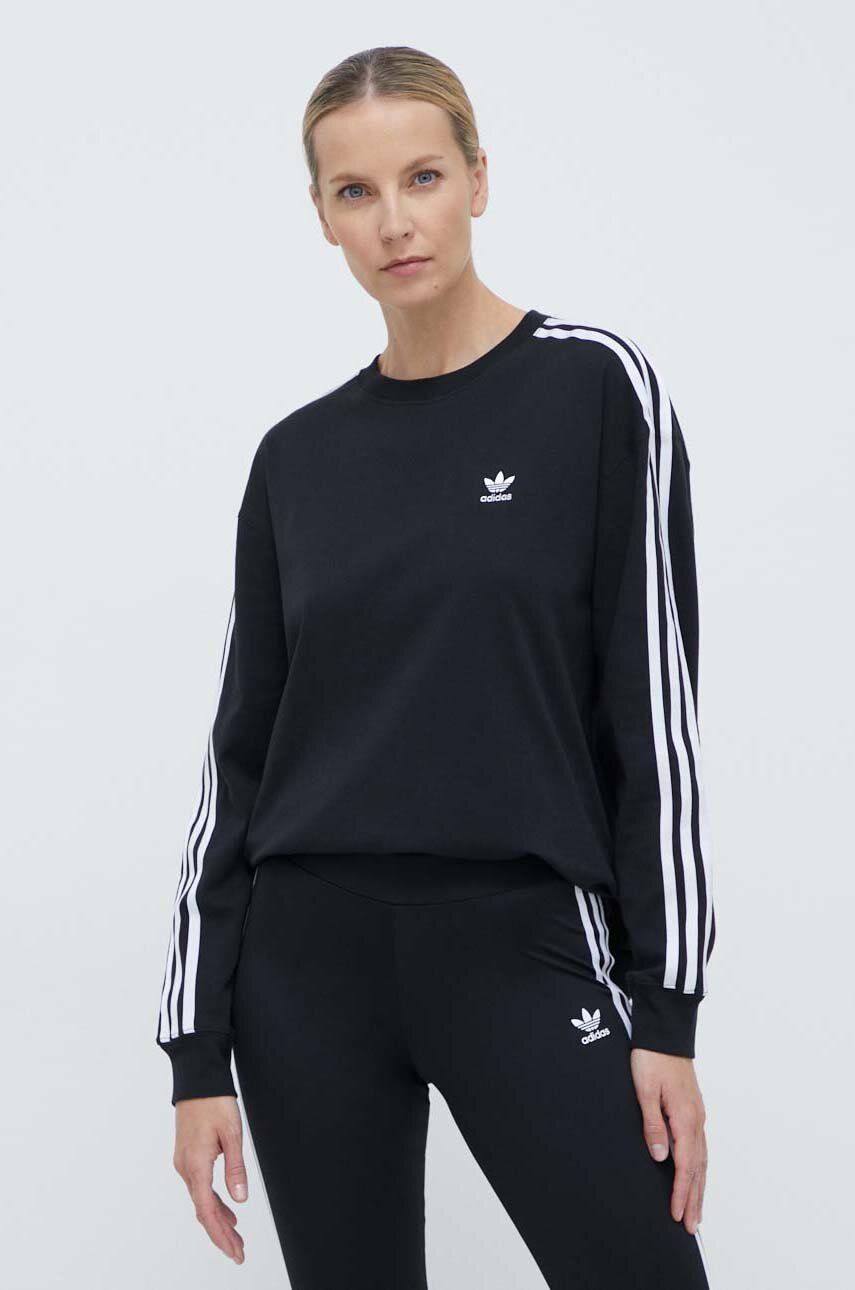 adidas Originals tricou cu manecă lungă 3-Stripes Longsleeve de damă, culoarea negru, IU2412